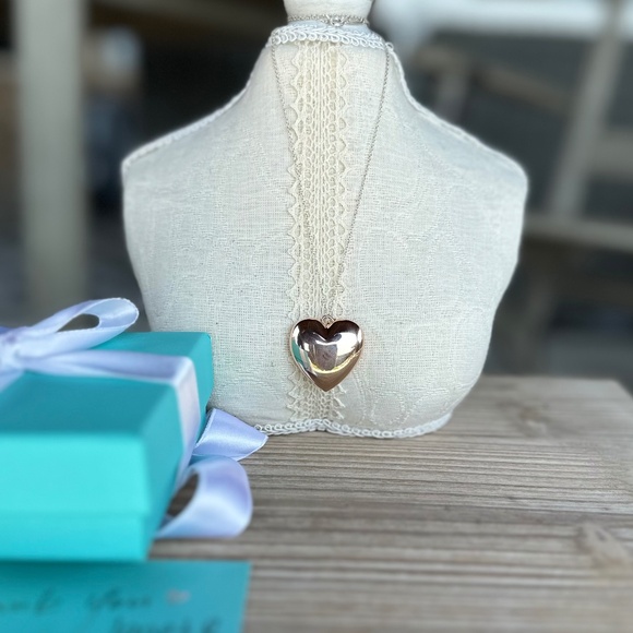 RARE Tiffany & Co Rubedo Puff Heart with Silver Chain Necklace, 18" - Picture 2 of 10